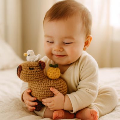 Peluche_Capybara_encrochet_oiseau