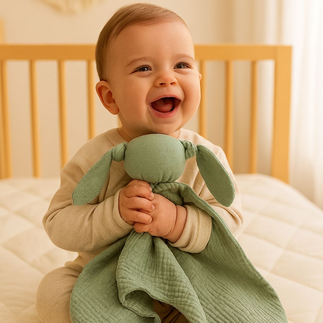 Doudou_plat_vert_sourir_bebe