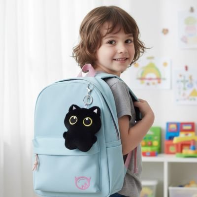 Peluche chat noir sac à dos